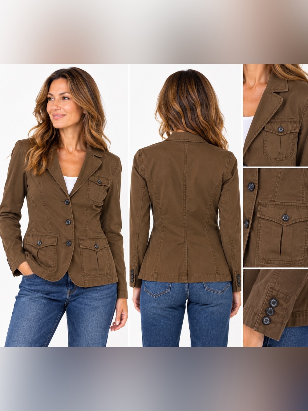 Lauren Ralph Lauren Brown Cotton Utility Blazer Jacket Size L Safari Style